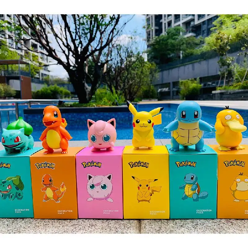 

6pcs Pokemon Pikachu Psyduck Jigglypuff Charmander Bulbasaur Squirtle Anime action Figure Pvc Collectible Model Kawaii Toys Gift