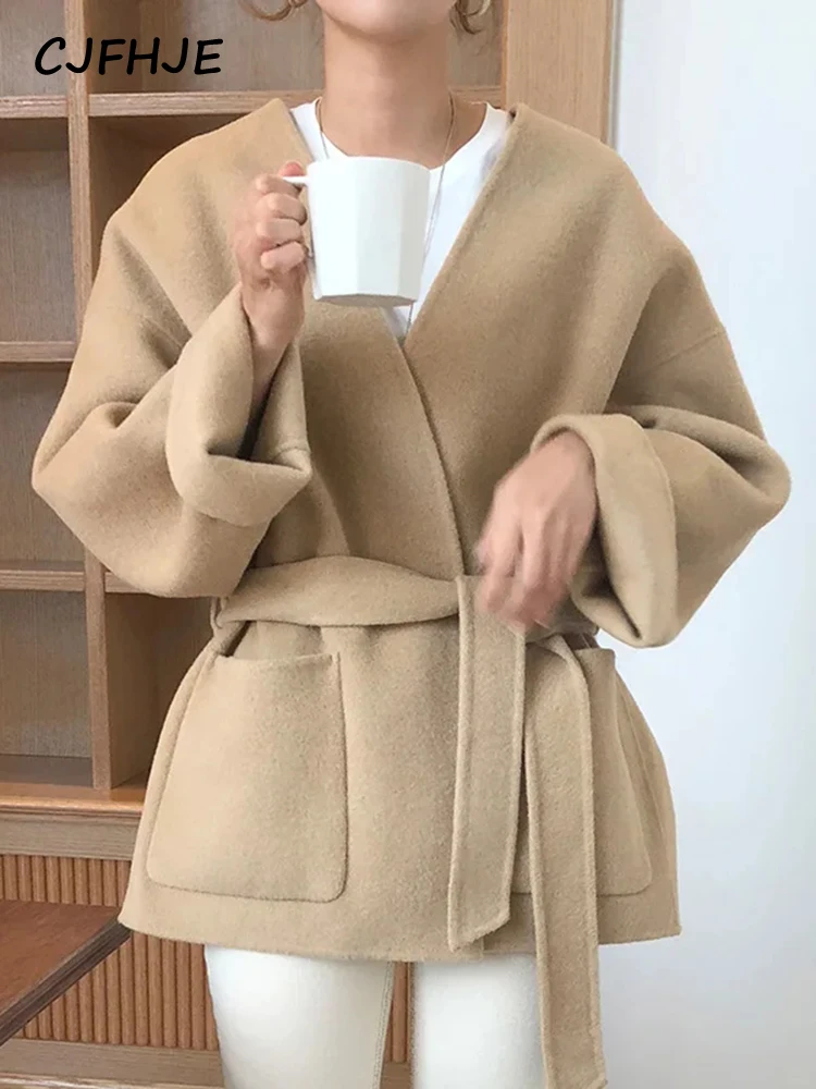 Куртка CJFHJE цвета хаки с V-образным вырезом женское Новое модное осеннее