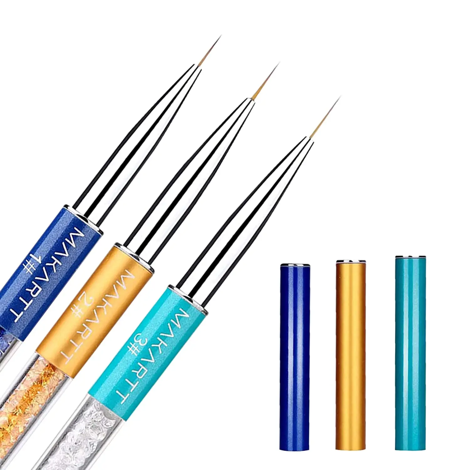 

Makartt 3Pcs Nail Art Brush Pen Rhinestone Diamond Metal Acrylic Handle UV Gel Line Brushes Powder Salon Nail Brush
