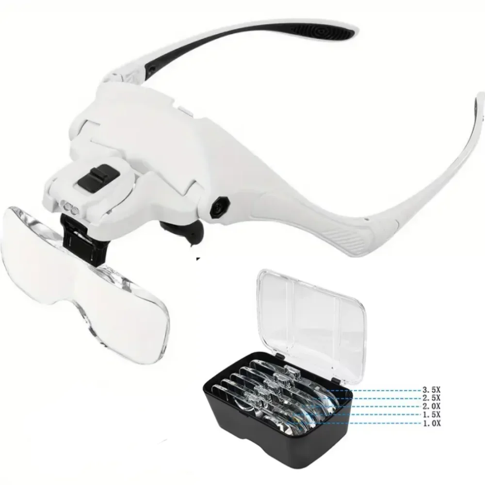 

Лупа, очки, светодиодная повязка на голову, освещение, лупа с 5-линзами, увеличительное стекло для пчеловодства, инструмент для выращивания королевы