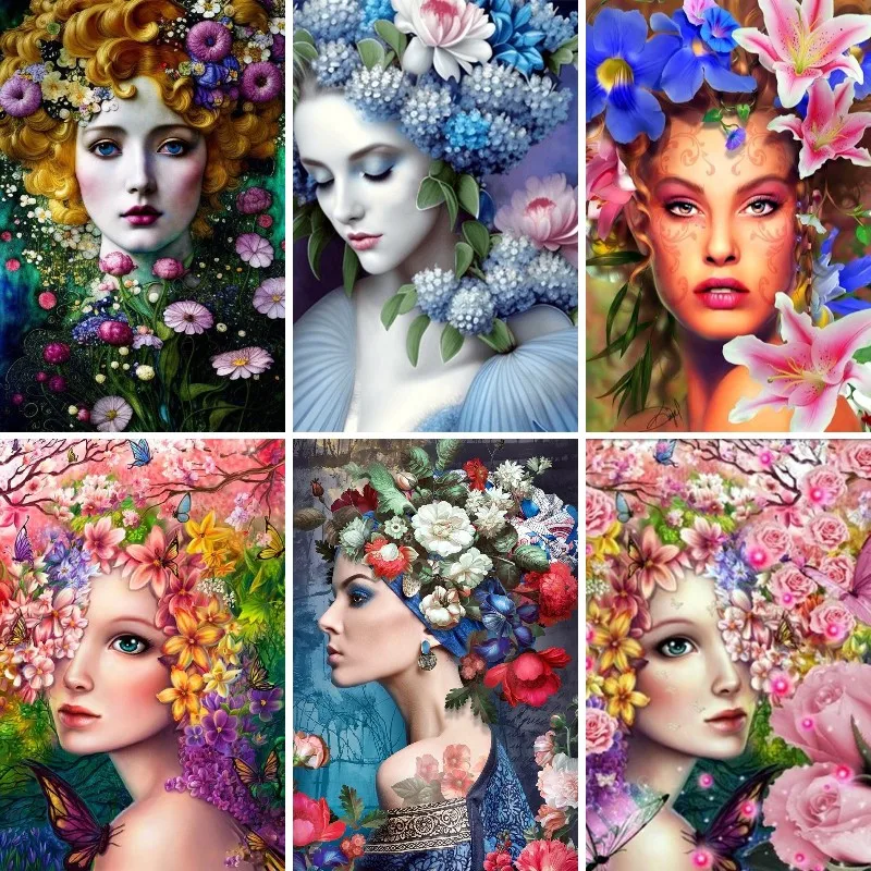 

5D Flower Fairy Woman Diamond Painting DIY Portrait Mosaic Embroidery Kit Classical Beauty Picture of Rhinestones Home Decor Art