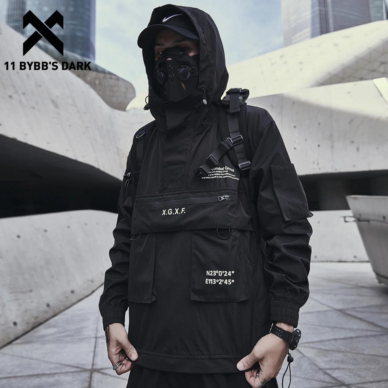 

11 BYBB'S DARK Men Cargo Jackets Coats Streetwear Tactical Function Pullover Harajuku Multi-pocket Hoody Windbreaker Coats