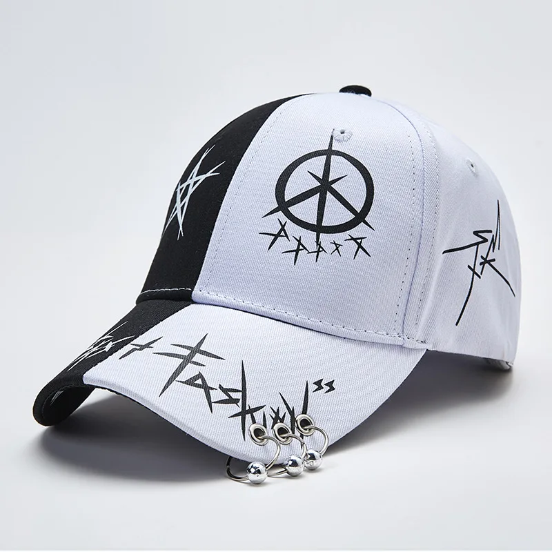 

Spring Summer Baseball Cap For Men Women Black White Matching Pentagram Letter Graffiti Hat Hip Hop Caps Student Young Sun Hats
