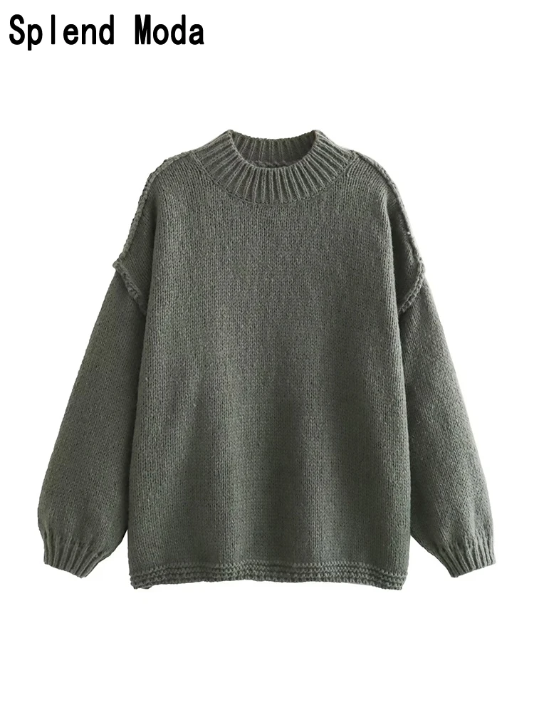 

Женский вязаный пуловер с круглым вырезом и длинным рукавом, повседневный однотонный свободный винтажный джемпер в уличном стиле, осень 2023