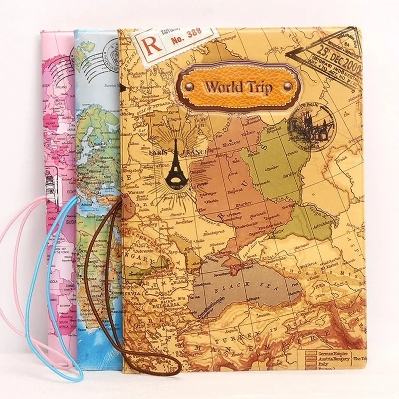 

World Map Passport Holder PVC Flat Printed Passport Case Overseas Travel Goods Document Protective Case