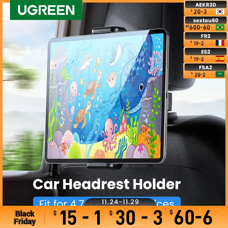 

Автомобильный подголовник UGREEN, держатель для планшета и телефона с поворотом на 360 ° для iPad 4,7-12,9 дюйма, подставка для телефона в автомобиле, ...