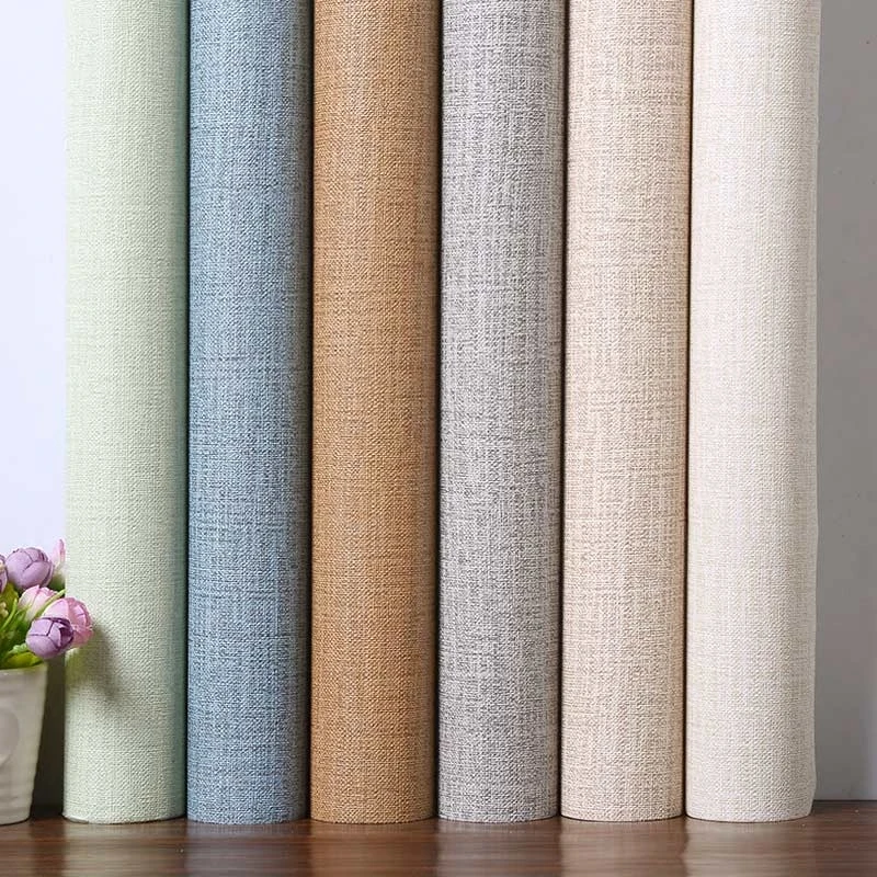 WOKHOME Linen PVC Self Adhesive Wallpapers  for Bedroom Living Room DIY Decorative Film Wall Stickers Contact Paper Home Decor