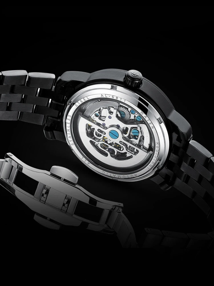 AILANG Men Watch Tourbillon Luxury Black Steel Waterproof Luminous Watches Automatic Mechanical Wrist Watch Reloj Hombre enlarge