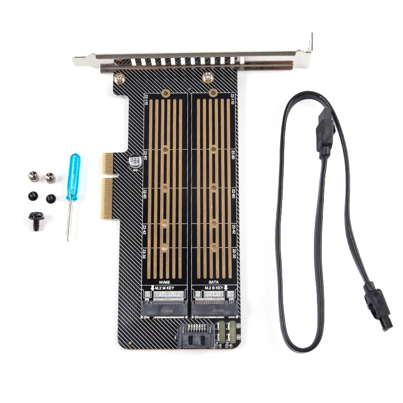 

Плата расширения M.2 NVMe NGFF SSD на PCIE SATA, адаптер с двумя дисками, поддерживает проводку MKey BKey