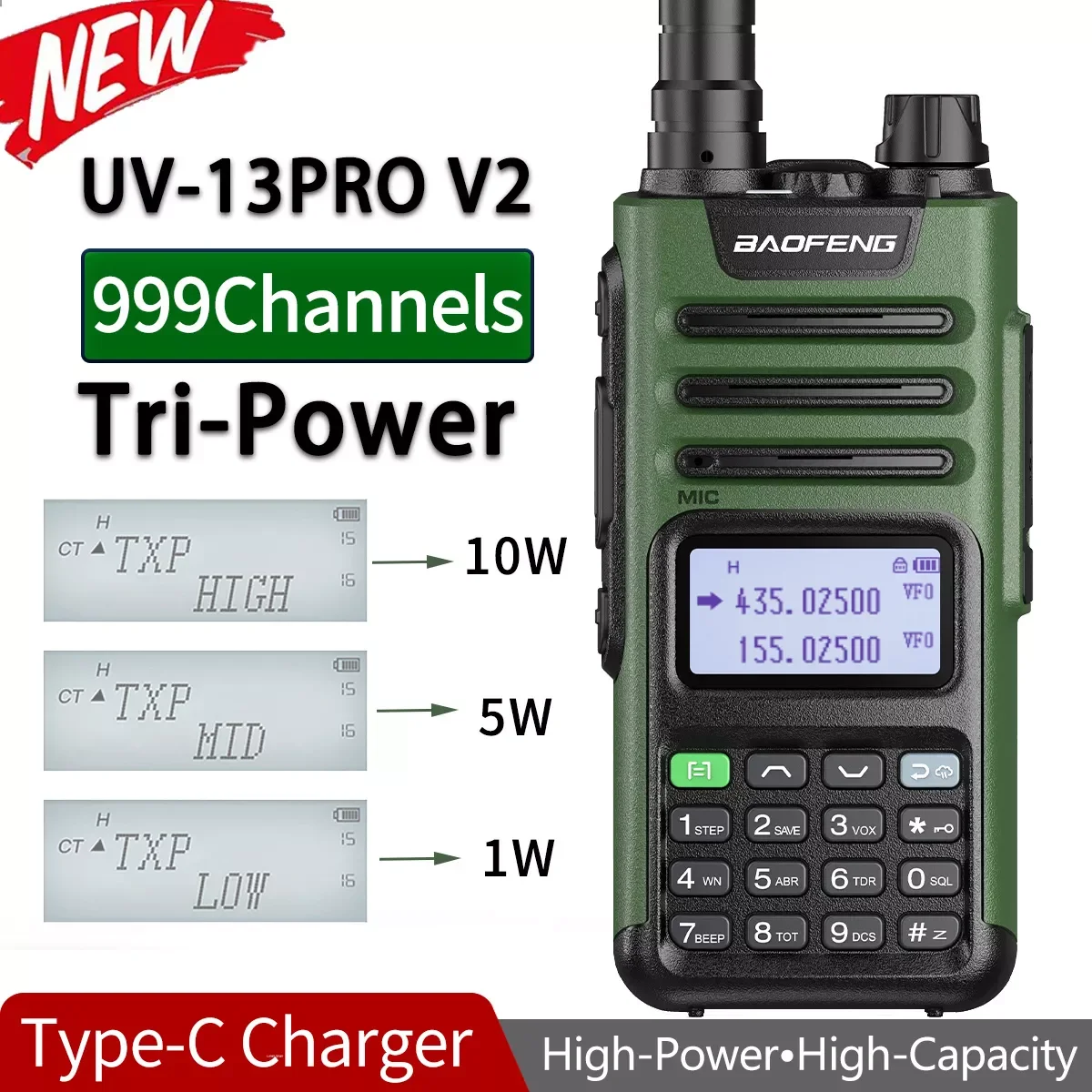 

UV-13 PRO V2 10 Вт мощная Двухдиапазонная рация Type-C зарядное устройство большой радиус действия UV13 Pro приемопередатчик Любительская двухстороння...