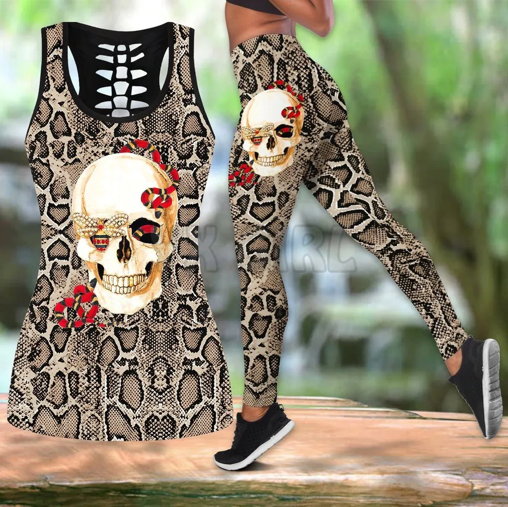 Skull Snake  3D Printed Tank Top+Legging Combo Outfit Yoga Fitness Legging Women