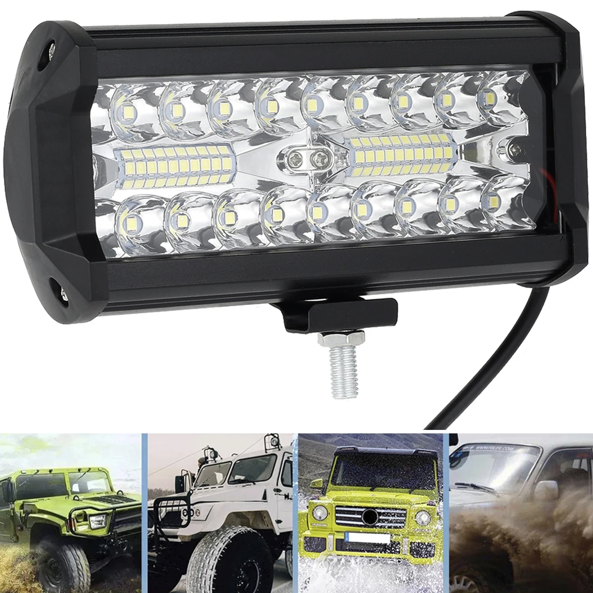 

7" LED Light Bar 400W 13200LM Super Bright Spot Flood Combo LED Light IP67 Waterproof Triple Row Off Road Driving Light 12V 24V