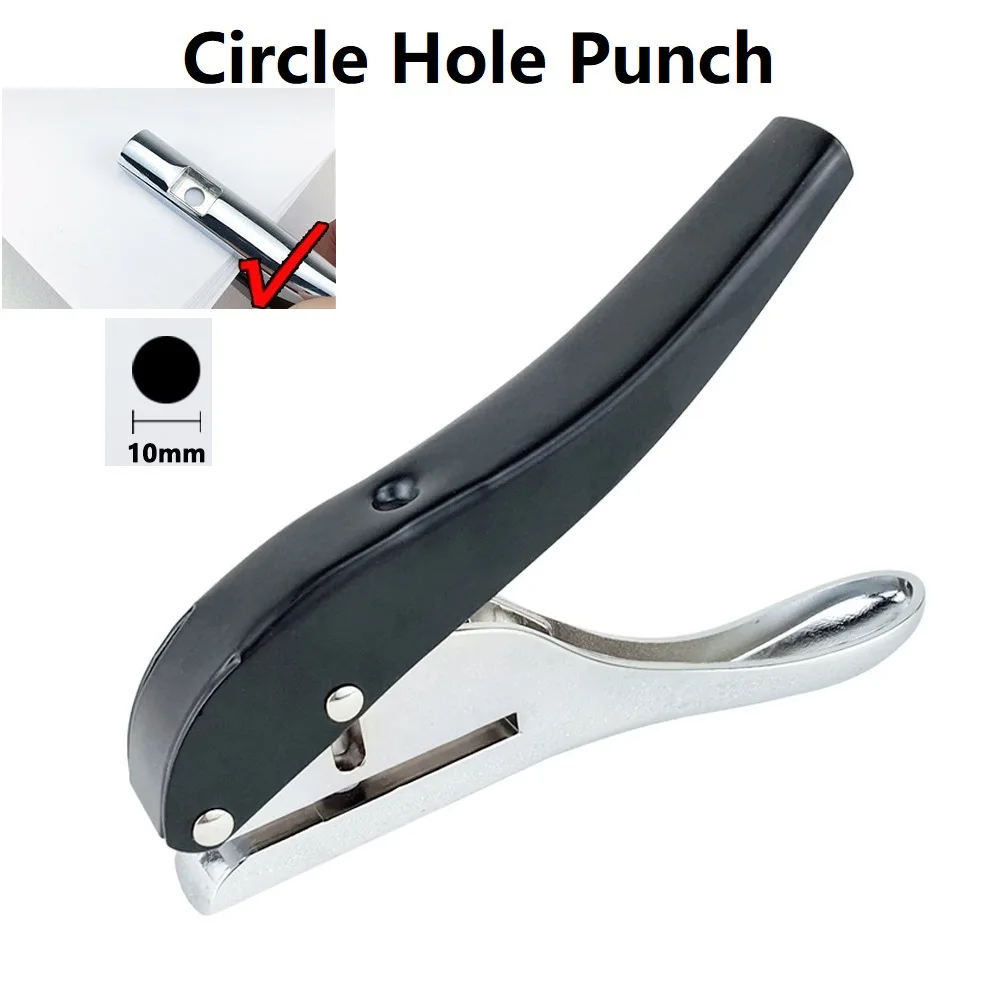 

3/6/8mm Hand-held Circle Round Single Hole Punch Paper Punch For ID Cards Silver And Black Located Accurately Effortless Punch