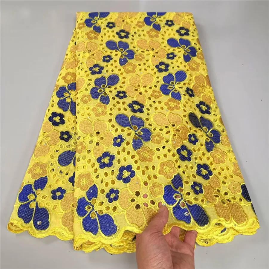 

Yellow African Cotton Eyelet Lace Fabric Swiss Voile Material 5Yard Nigerian Embroidery Coton Tissu Broderie Africain Suisse YC5