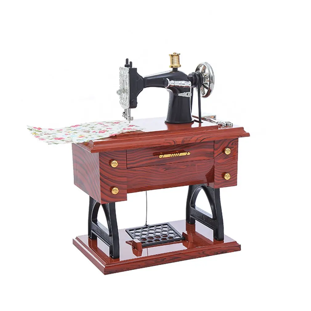 

Antique Sewing Machine Elegant Music Box Retro Wood-Like Music Box Decoration Chinese Valentine'S Day Gift
