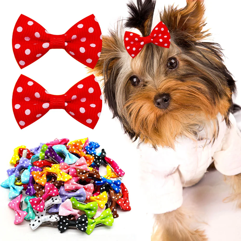 

100Pcs Bulk Dog Bows Hair Accessories Pets Grooming Hair Clips Dot Dog Cat Bows Hairpin Girls Barrette for Small Dogs Supplies