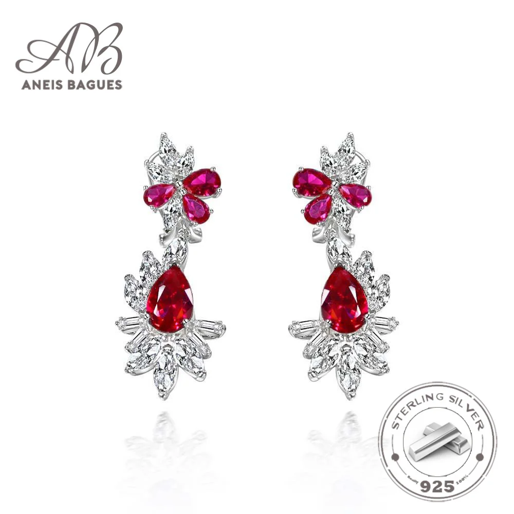 

Aneis Bagues 8 * 12 Pear Shaped Ruby 925 Sterling Silver Sparkling High Carbon Diamond Wedding Earrings For Women Fine Jewelry