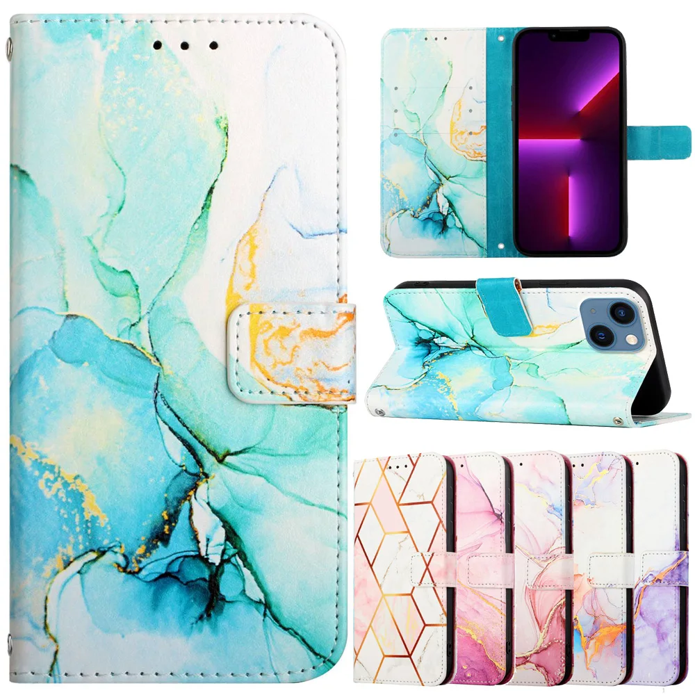 

13Pro Flip Case for iPhone 13 12 11 Pro Max iPhon X XS XR 6 7 8 Plus SE Cases Marble Leather Wallet Card Holder Phone Back Cover