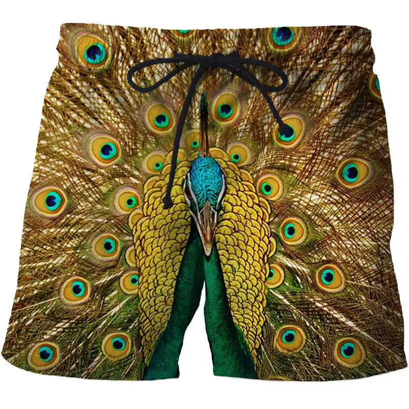 

3D peacock print summer shorts for men and women casual seaside vacation beach shorts fashion street art pattern