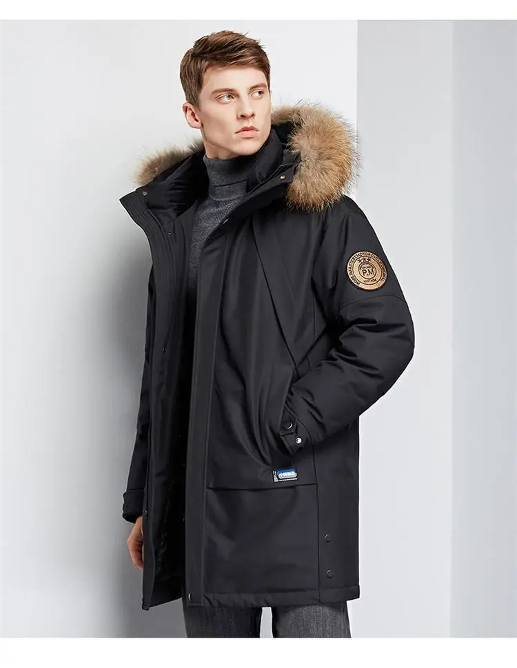 Men's down jacket Winter medium length large fur collar 2022 PI Overcome white eiderdown winter hooded coat