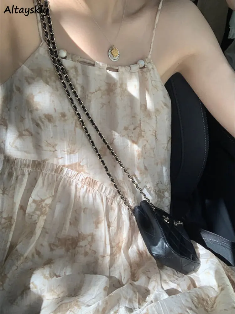 

Женское свободное платье без рукавов, винтажное праздничное платье с принтом в виде краски, простое милое универсальное пикантное платье с ...