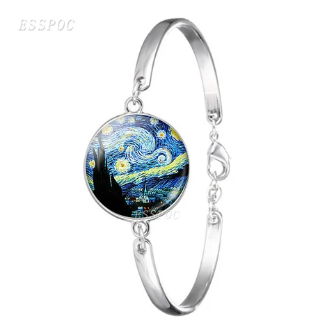 Ван Гог искусство масло металлический браслет для мужчин и женщин мода стекло кабошон купол выпуклая Звездная ночь ювелирные изделия Подсолнух подарок