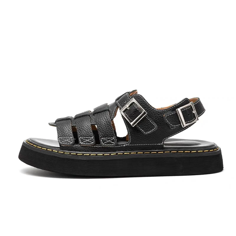 

Luxury Design Men Sandals Outdoor Beach Shoes Genuine Leather Thick Sole Platform Summer Shoes Zapatos Sandalias Hombre 6C