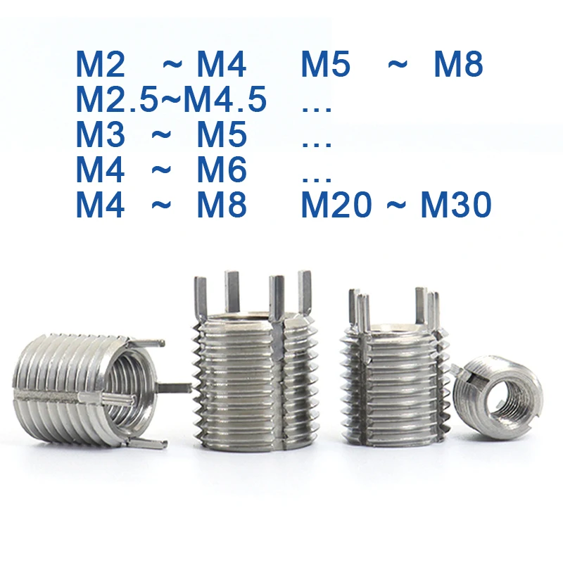 

M2-M4 ~ M20-M30 303 Stainless Steel Thread Repair Insert Self-tapping Bushing with Plug Screw Sleeve Nuts