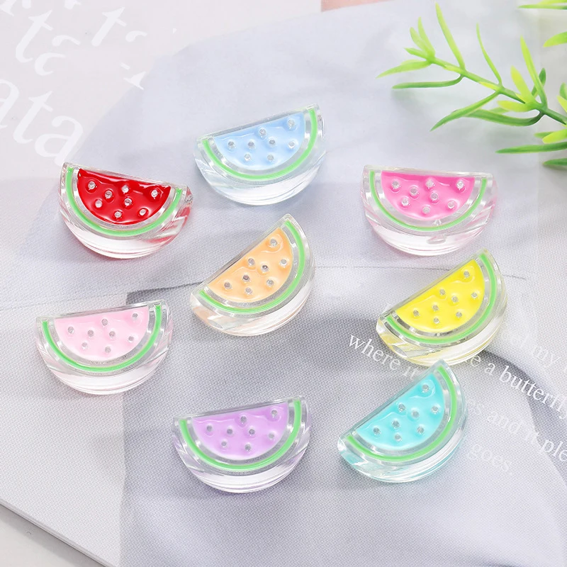 

10pcs 26*15.5mm Mixd Color Enamel Acrylic Half Round Watermelon Loose Beads for DIY Making Jewelry Craft Material Accessories