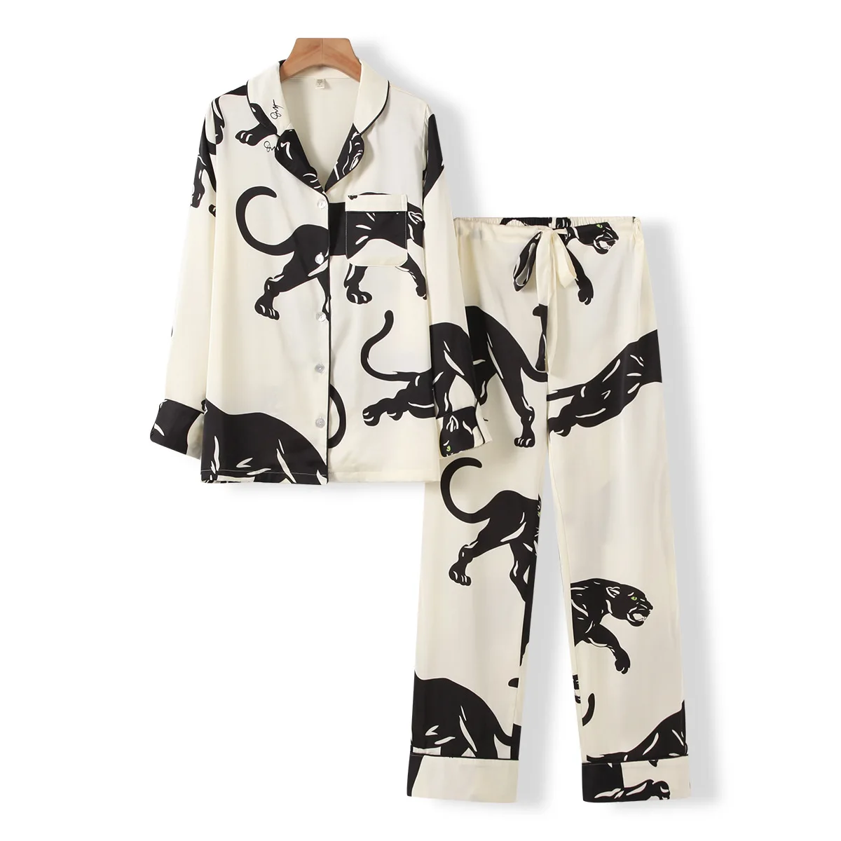 Cute Animals Printed Long Sleeve Trouser Pajamas Suit for Women Home Clothes Cotton Ladies Loungewear Pajamas Set Sleepwear