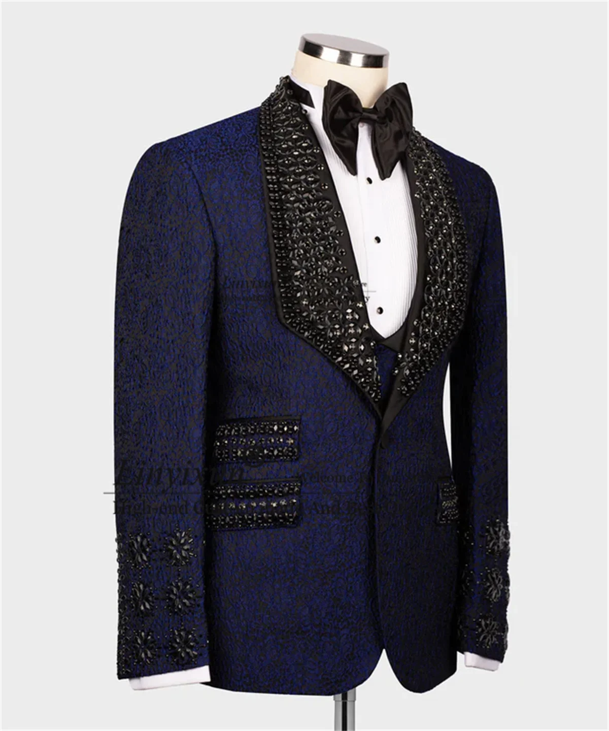 Glitter Crystals Diamond Men Suits Jacquard Groom Wedding Tuxedos 3 Pieces Sets Male Prom Blazers Customized trajes para hombre