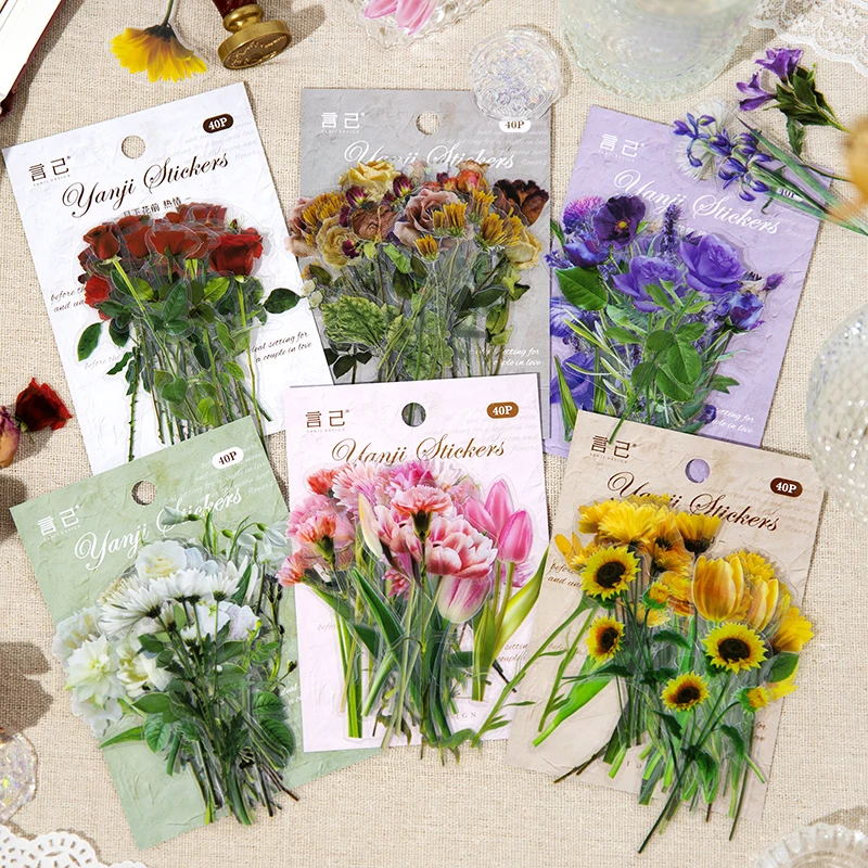 

20 шт., наклейки в виде ромашки, розы, тюльпаны