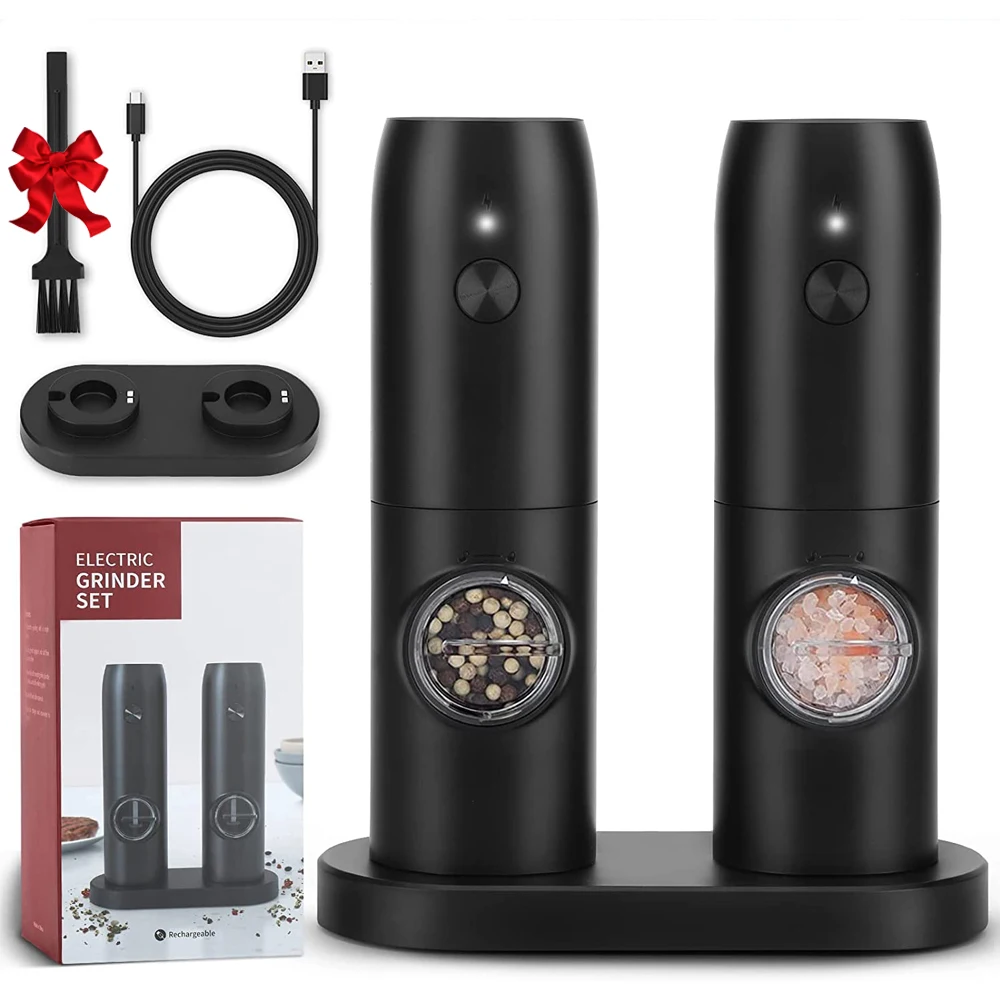 

Light With Spice Pepper Electric Rechargeable/battery Set Grinder Coarseness Adjustable Automatic And Mill Salt Powered