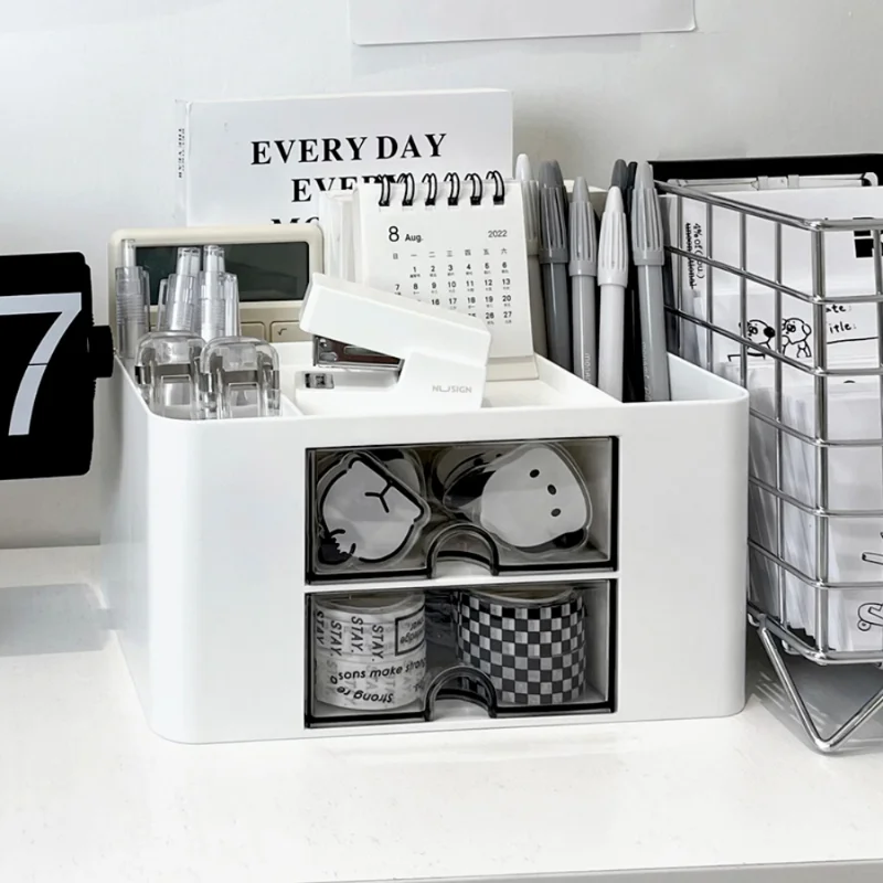 

New Ins Desk Drawer Pen Holder Storage Box Organizer Cosmetic Plastic Desktop Stationery Pencil Organize Office Shelve