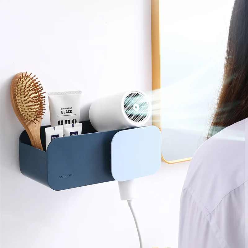 

Wall-Mounted Storage Racks No Trace Stickers Creative Hands Free Hair Dryer Holder Comb Rack Stand Bathroom Accessories Set Home