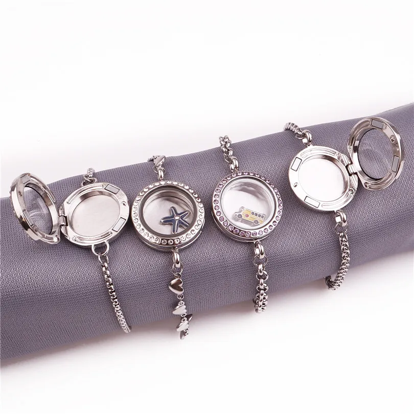

1Pc Round Glass Memory Floating Picture Relicario Locket Pendant Bracelet For Women Living Medaillon Chain Bangle Jewelry Bulk