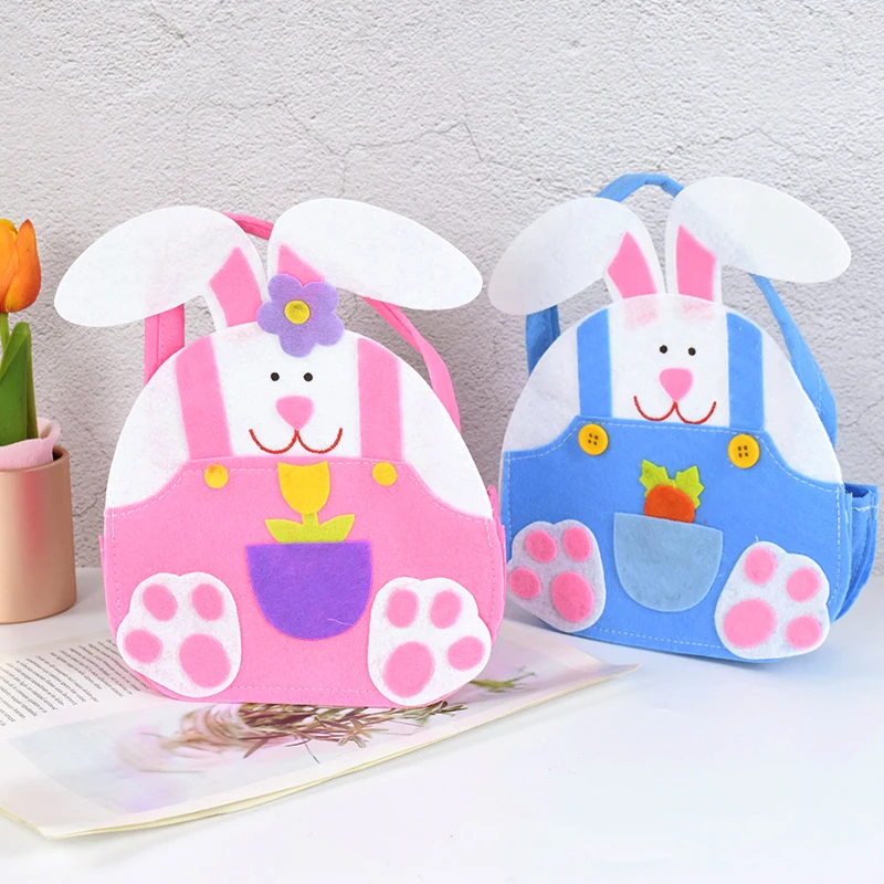 

Blue Pink Cute Bunny Gift Bags Easter Rabbit Felt Portable Candy Bag Storage Basket Kids Birthday Party Favor Packaging Supplies