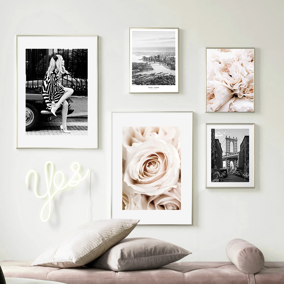 Черно-белый пейзаж лондонского моста плакат женщина розы цветы настенное