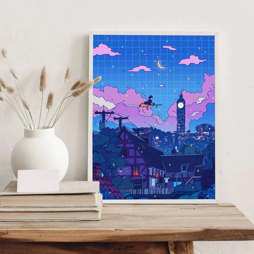 Алмазная живопись мультяшный ночной уличный пейзаж картина стразы мозаика