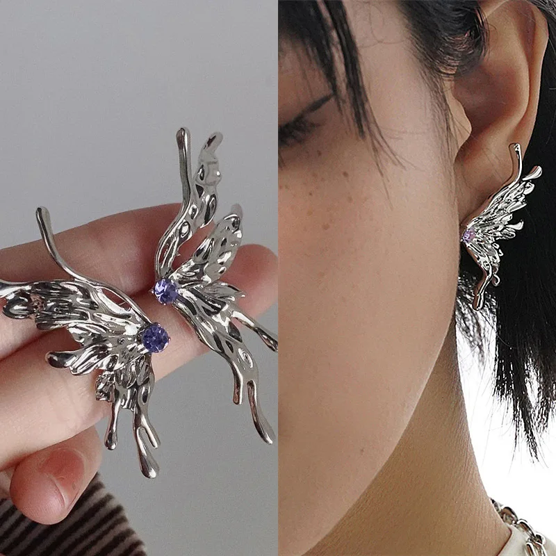 

2022 New Aesthetic Hip hop Punk Style Liquid Butterfly Earring for Woman Cool Metal Big Earrings Jewelry Wholesale