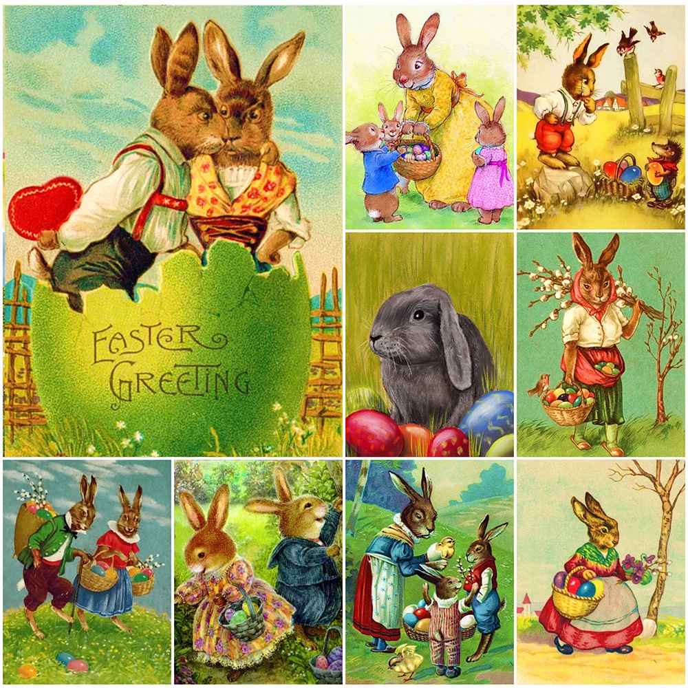 

Алмазная живопись Стразы с пасхальными яйцами, искусство стразы, кролик, вышивка крестиком, животное, вышивка, настенное искусство