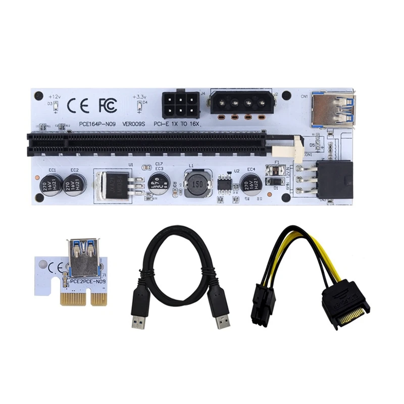 VER009 USB3.0 PCI-E Riser VER009S Express 1X To 16X Extender Карта адаптера Pcie SATA 15Pin 6Pin Power For Mining