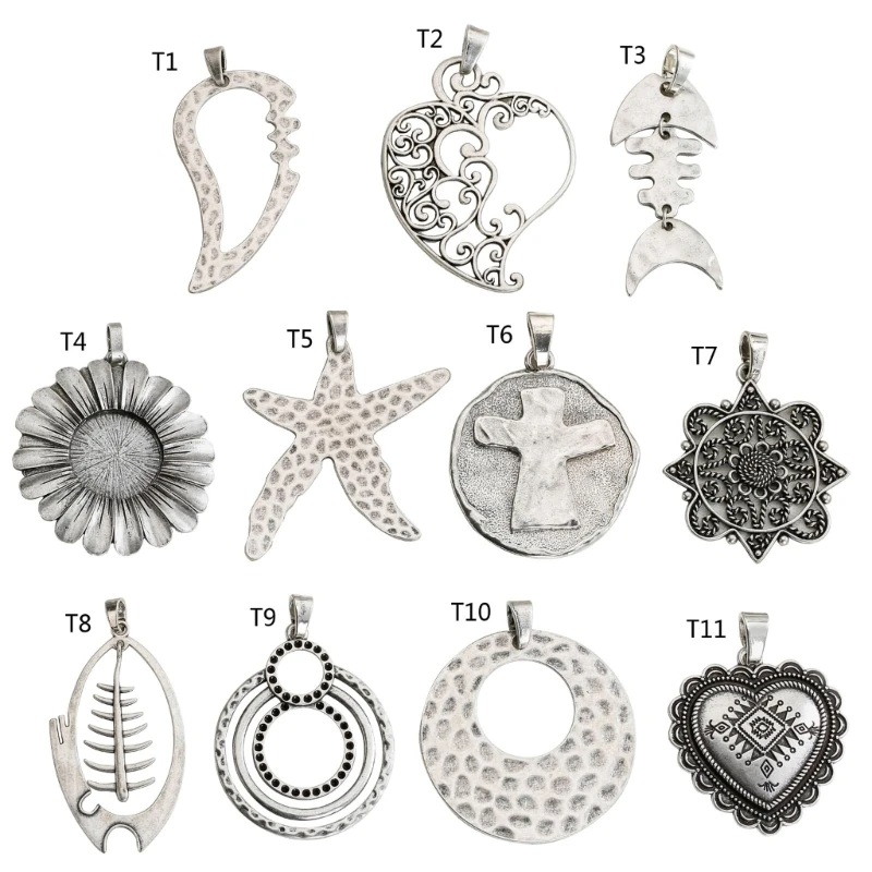 

Fashion Leaf Heart Fish Dangle Vintage Metal Pendants DIY Jewelry Accessories