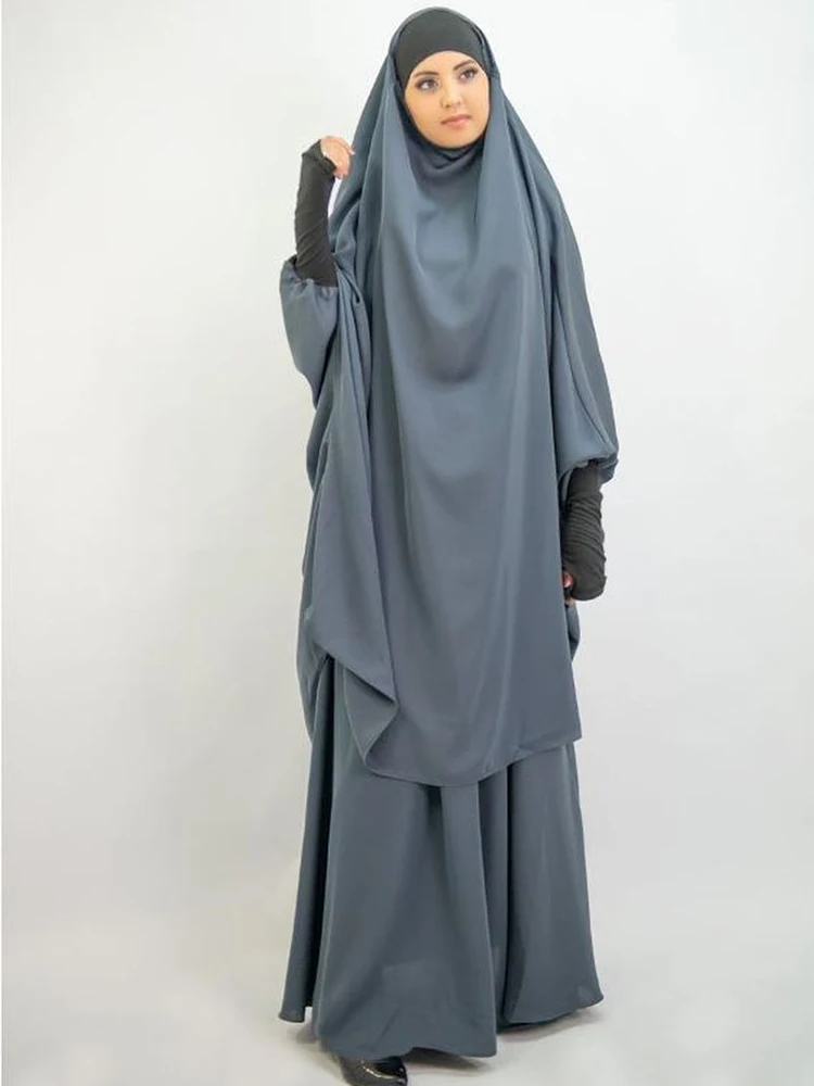 

Eid Muslim Women Hijab Long Khimar Prayer Garment Djellaba 2 Piece Jilbab Set Abaya Ramadan Gown Dubai Arab Niqab Burka Jubah
