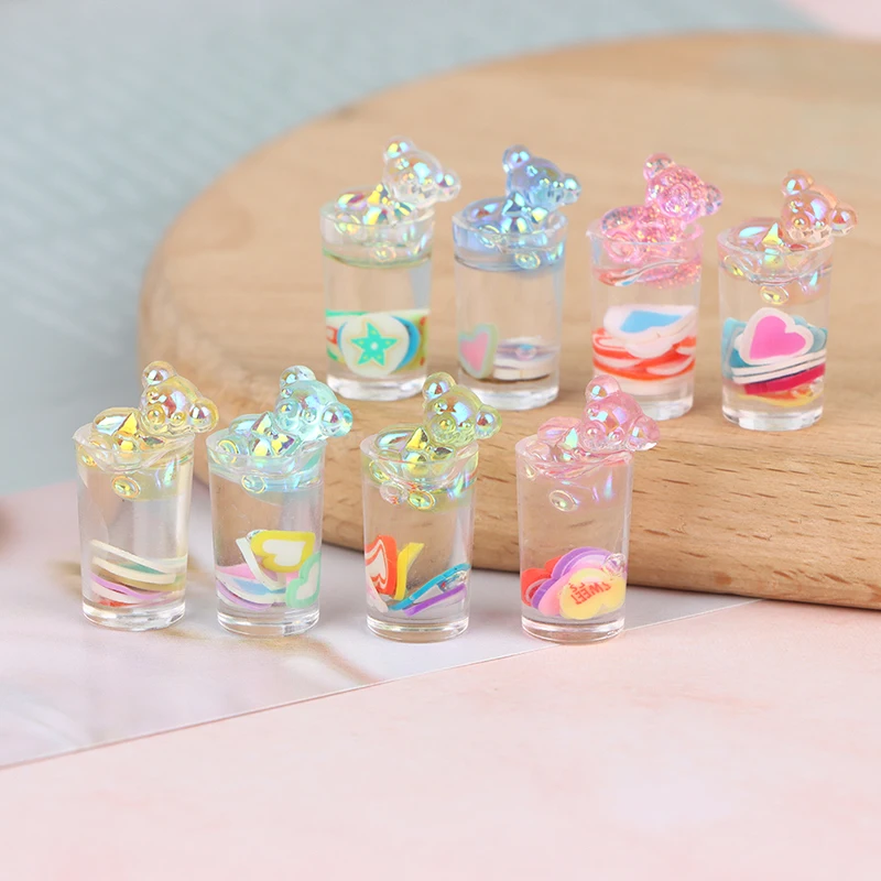 

5Pcs/lot 1:12 Dollhouse Miniature Food Cute Mini Cartoon Jelly Milk Bottle Bear Drink Cup Kitchen Play Toys For Doll Accessories