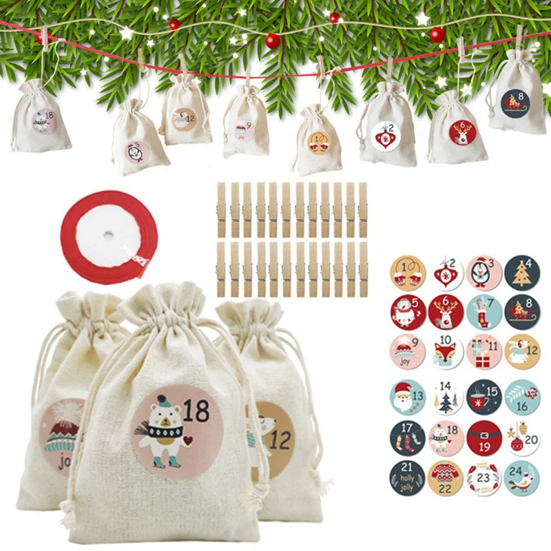 

1 набор красных рождественских украшений «сделай сам», обратный отсчет, рождественские украшения, подарочные пакеты, Комплект рождественск...