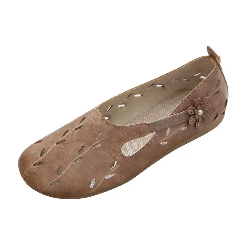 Casual Elegant Ladies Shoes 2023 Designer Hollow Ballet Flats Women's Soft Leather Loafers Woman Slip On Moccasins With Flower