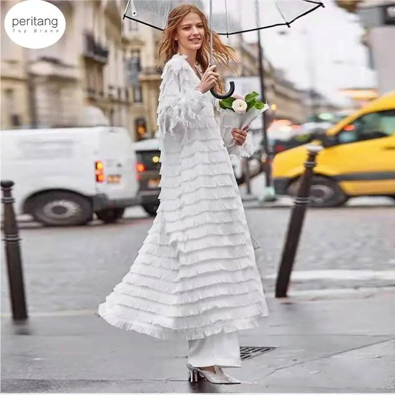 

Женское винтажное платье с длинным рукавом, белое длинное платье с V-образным вырезом, вышивкой и бахромой, элегантное праздничное платье на...