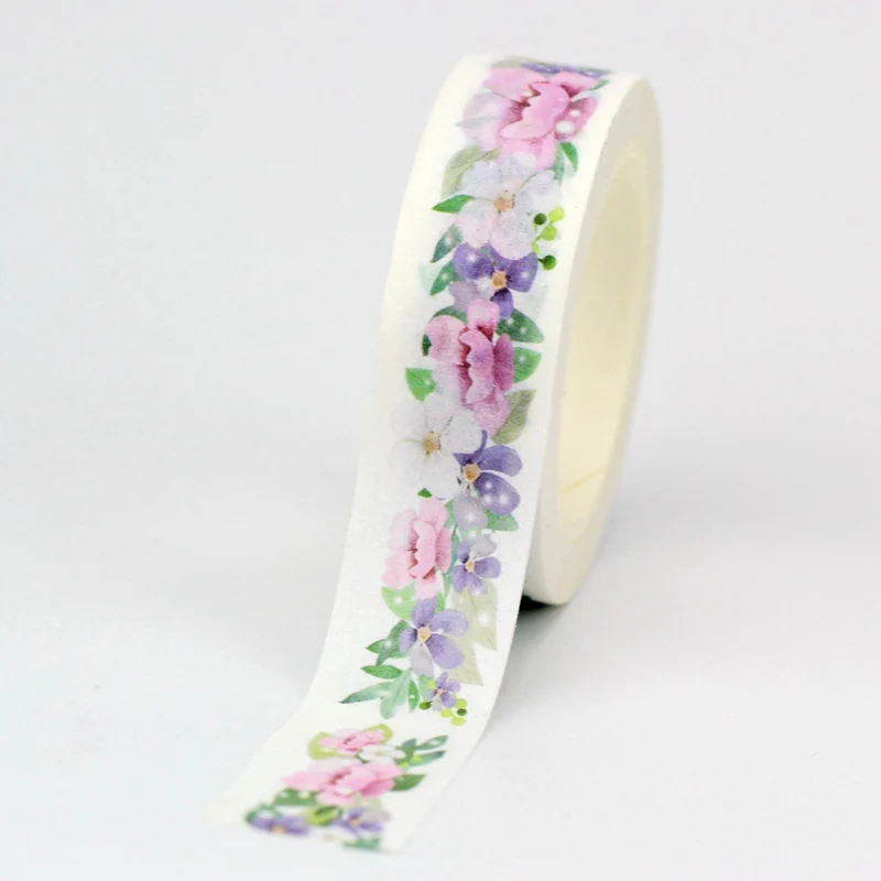 

2022 NEW Spring 1PC Decorative pink white purple flowers Washi Tape Scrapbooking Planner Adhesive Masking Tape Papeleria