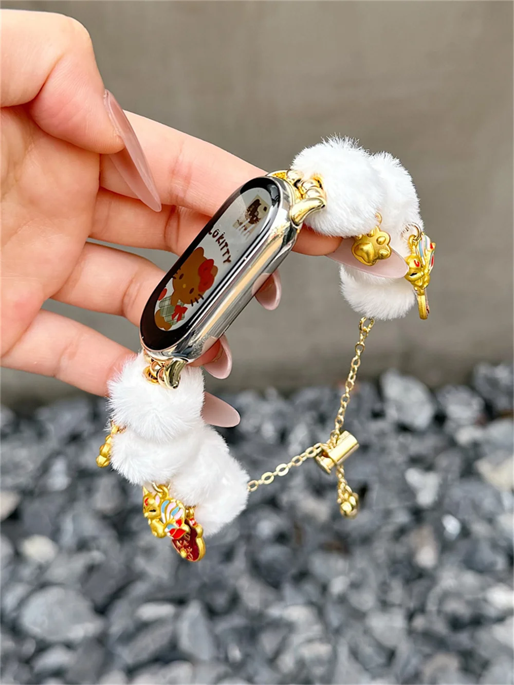 Роскошный плюшевый ремешок для Xiaomi Mi Band 9 8 7 6 5 браслет с волосатым бантом